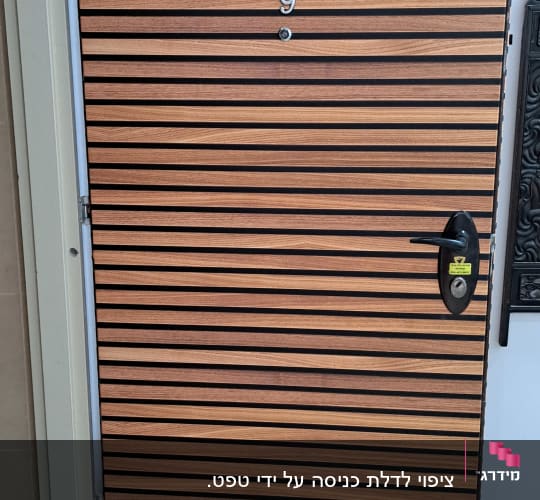 דלת עם ציפוי עץ פסים אופקיים